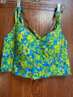 Offline by Aerie Floral Blue & Lime Women’s Sports Bra Size XL